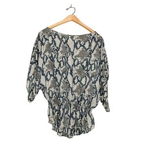 Parker Womens Semi‎ Sheer Snakeskin Print Silk Bubble Blouse Small S